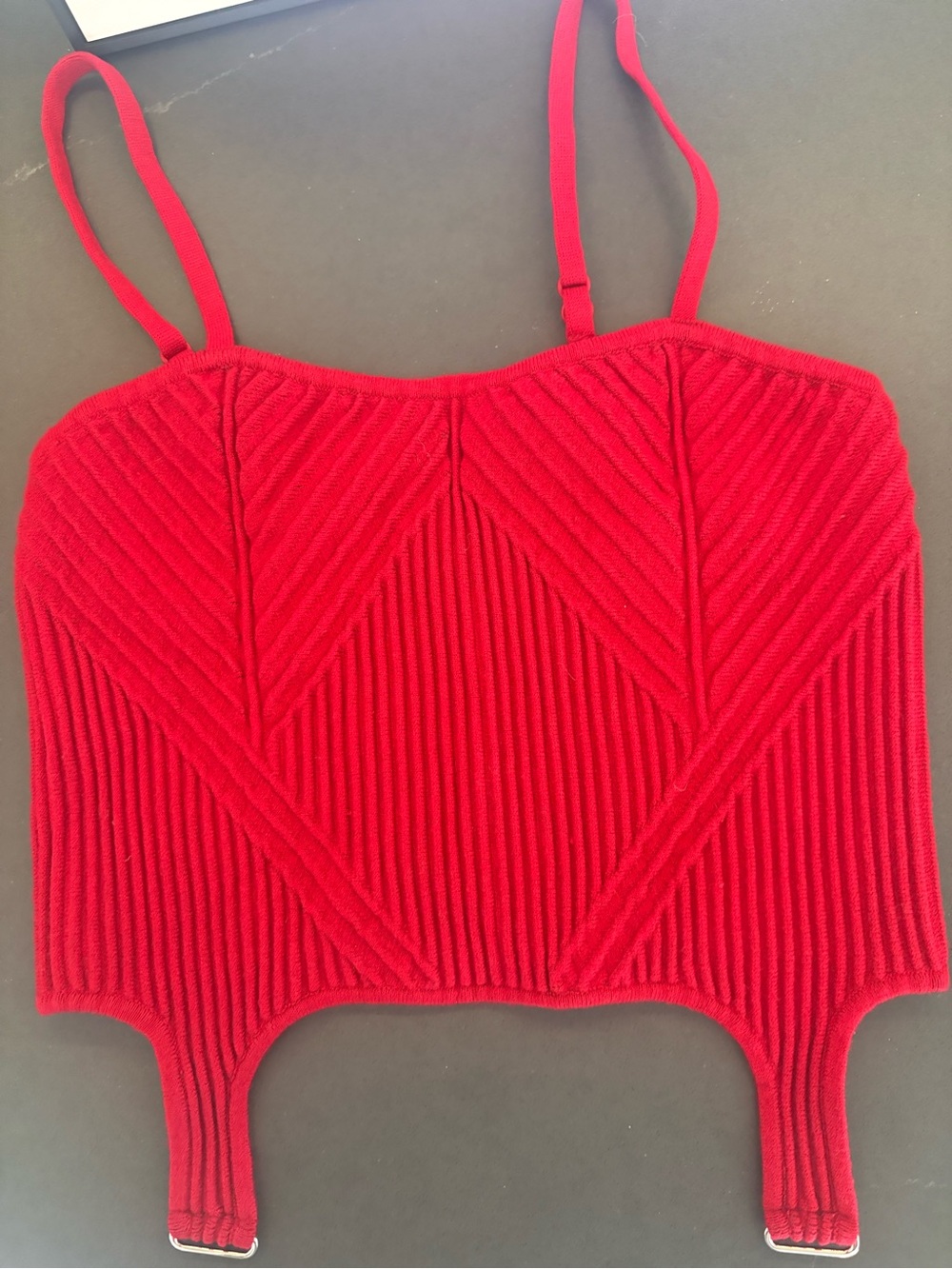 Alo Red Denim Knit Top